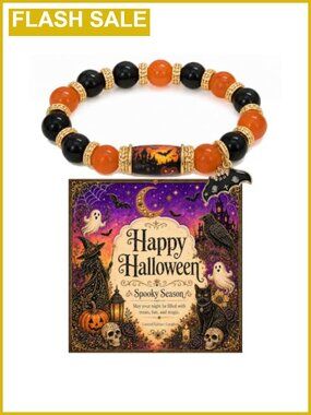 Halloween Charm Bracelet Women Beaded Stretch Bat Ghost Pumpkin Card
